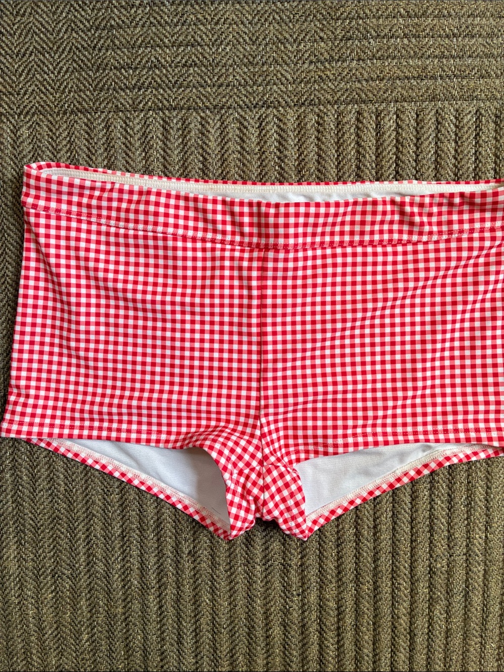 No Boundaries Red Gingham Swim bathing suit short bottoms small 4 6 S